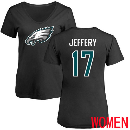 Women Philadelphia Eagles #17 Alshon Jeffery Black Name and Number Logo Slim Fit NFL T Shirt->nfl t-shirts->Sports Accessory